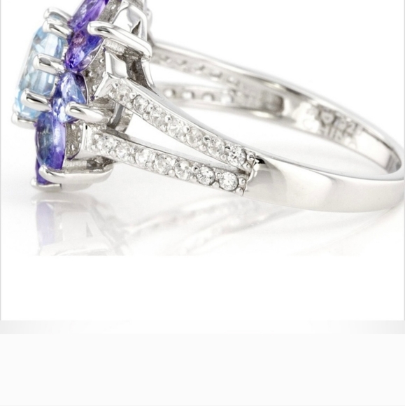 Genuine Glacier Topaz & Tanzanite Ring in Sterling Silver Size 8 New - Picture 2 of 3
